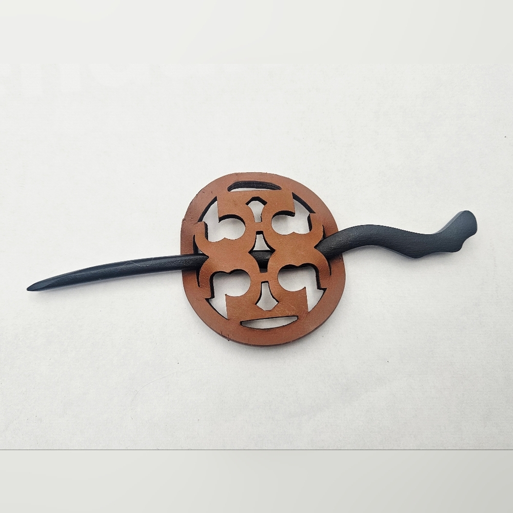 Tory Burch hair pin hair clip Beige Tan & black re-purposed upcycled